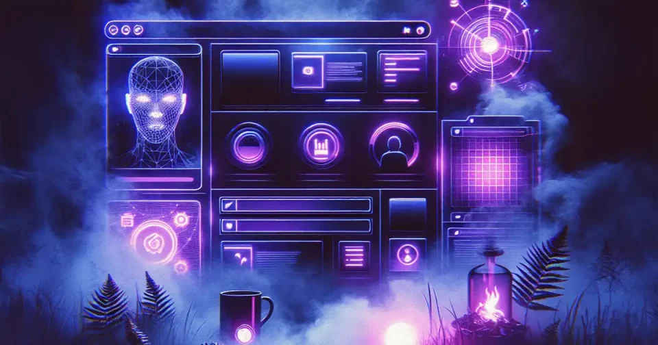 web design trends cyberpunk user interface neon purple surrounded by smoke and fog